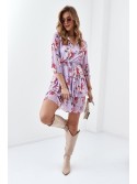 Floral dress with a tied neckline, lavender 21990 - Online store - Boutique